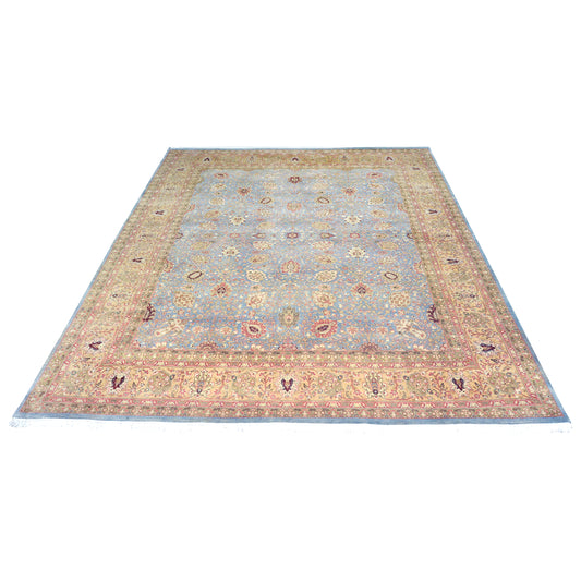 Mughal Grey and Camel Traditional Haji Jaleli Pure Wool Luxury Handknotted 7.11x9.10Ft 240x299Cms Area Rug