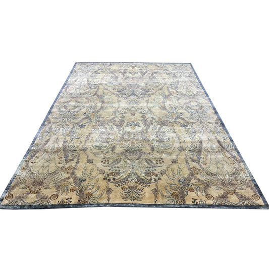 Gold and Multy Pure Silk Transitional Handknotted 8.11x11.11Ft 271x367Cms Area Rug