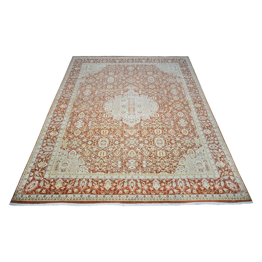 Garden Rust, Ivory and Gold Traditional Persin Pure Wool Luxury Handknotted 8.1x10.2Ft 245x310Cms Area Rug