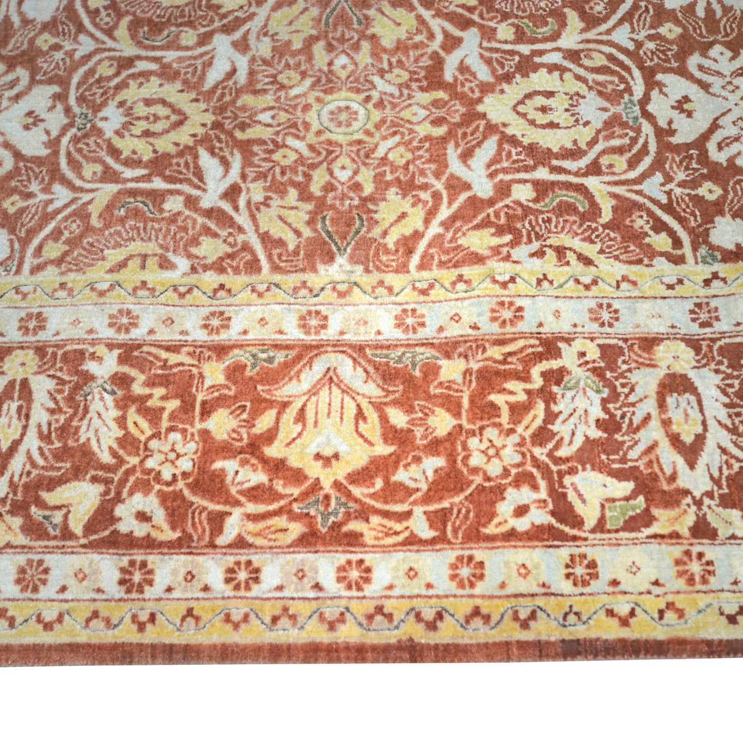 Garden Rust, Ivory and Gold Traditional Persin Pure Wool Luxury Handknotted 8.1x10.2Ft 245x310Cms Area Rug