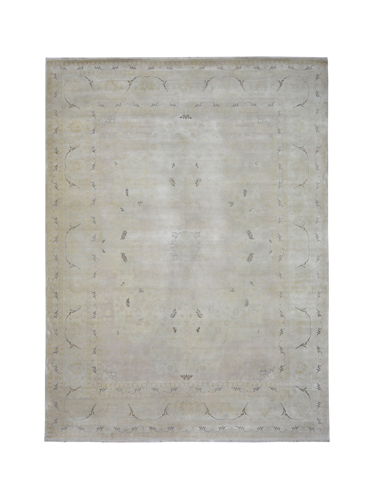 Garden Ivory. Yellow and Brown Heriz Luxury Traditional Pure Wool Handknotted Area Rug