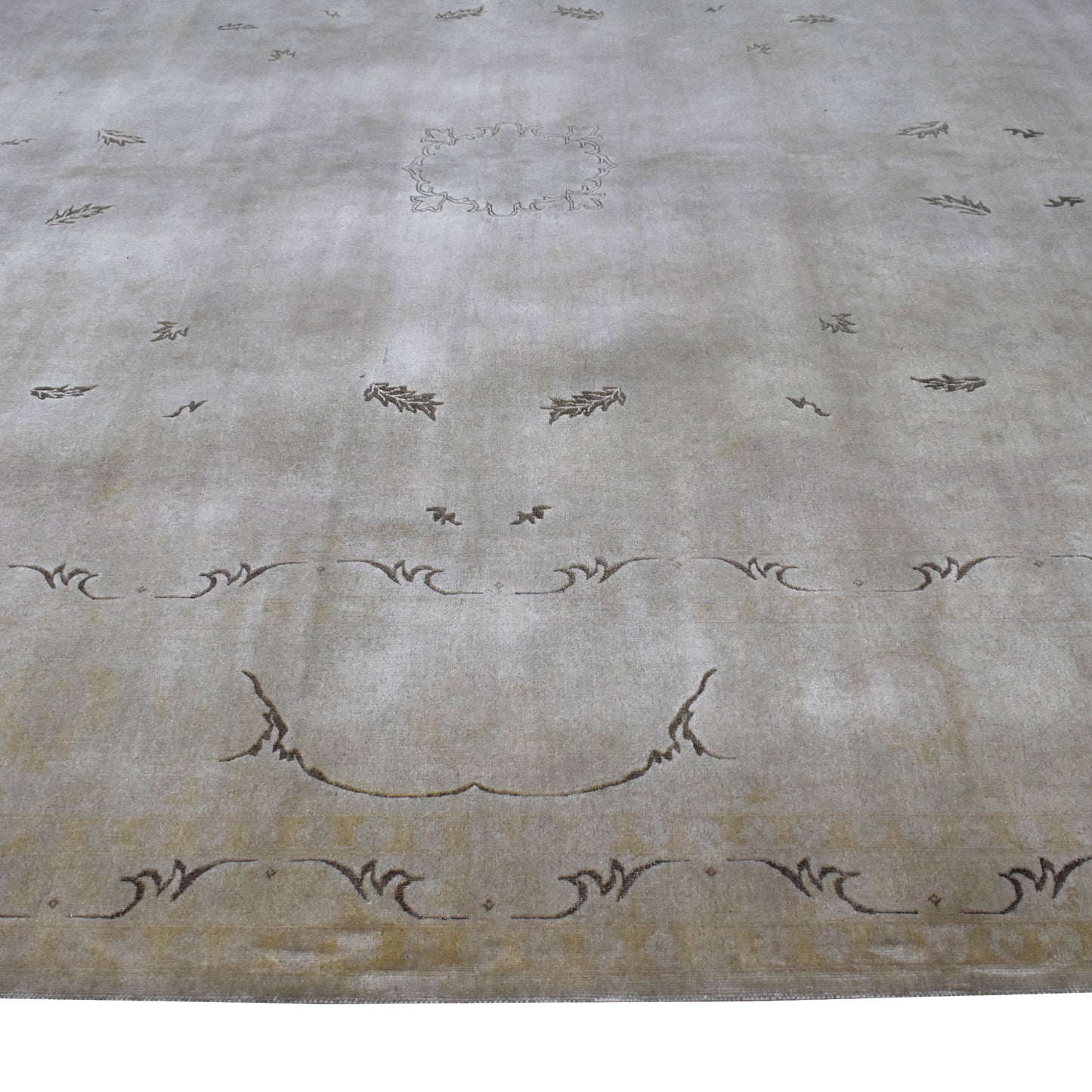 Garden Ivory. Yellow and Brown Heriz Luxury Traditional Pure Wool Handknotted 8.10x11.11Ft 269x362Cms Area Rug