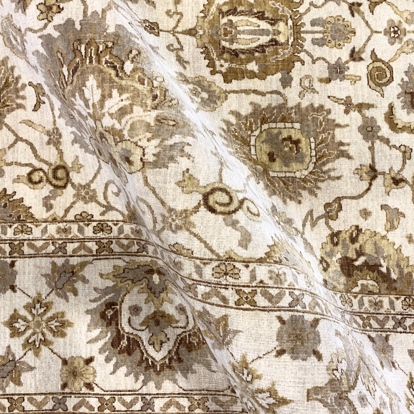 Mughal Beige, Brown and Brown Traditional Ushak Pure Wool Luxury Handknotted Area Rug