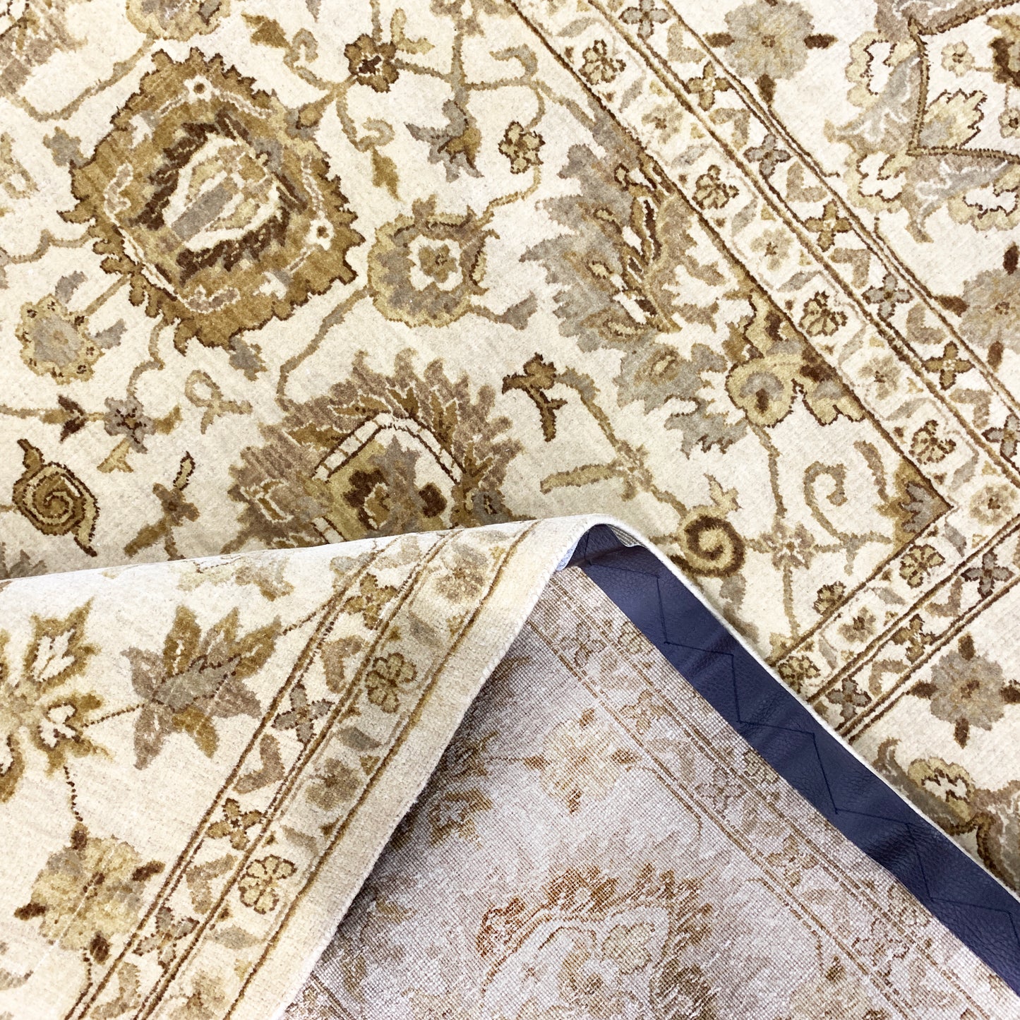 Mughal Beige, Brown and Brown Traditional Ushak Pure Wool Luxury Handknotted Area Rug