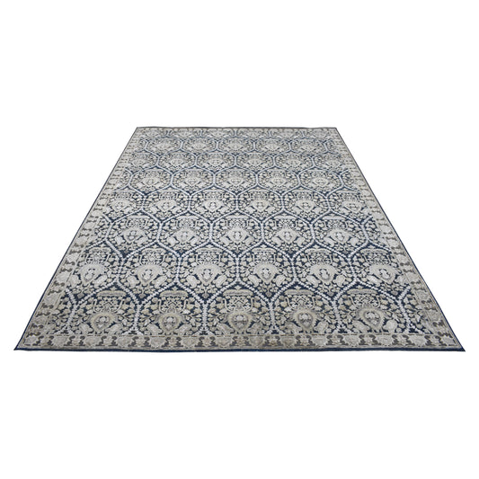 Blue Ivory, Silk Wool Oxidized Transitional Handknotted 8.10x12.0Ft 268x366Cms Area Rug