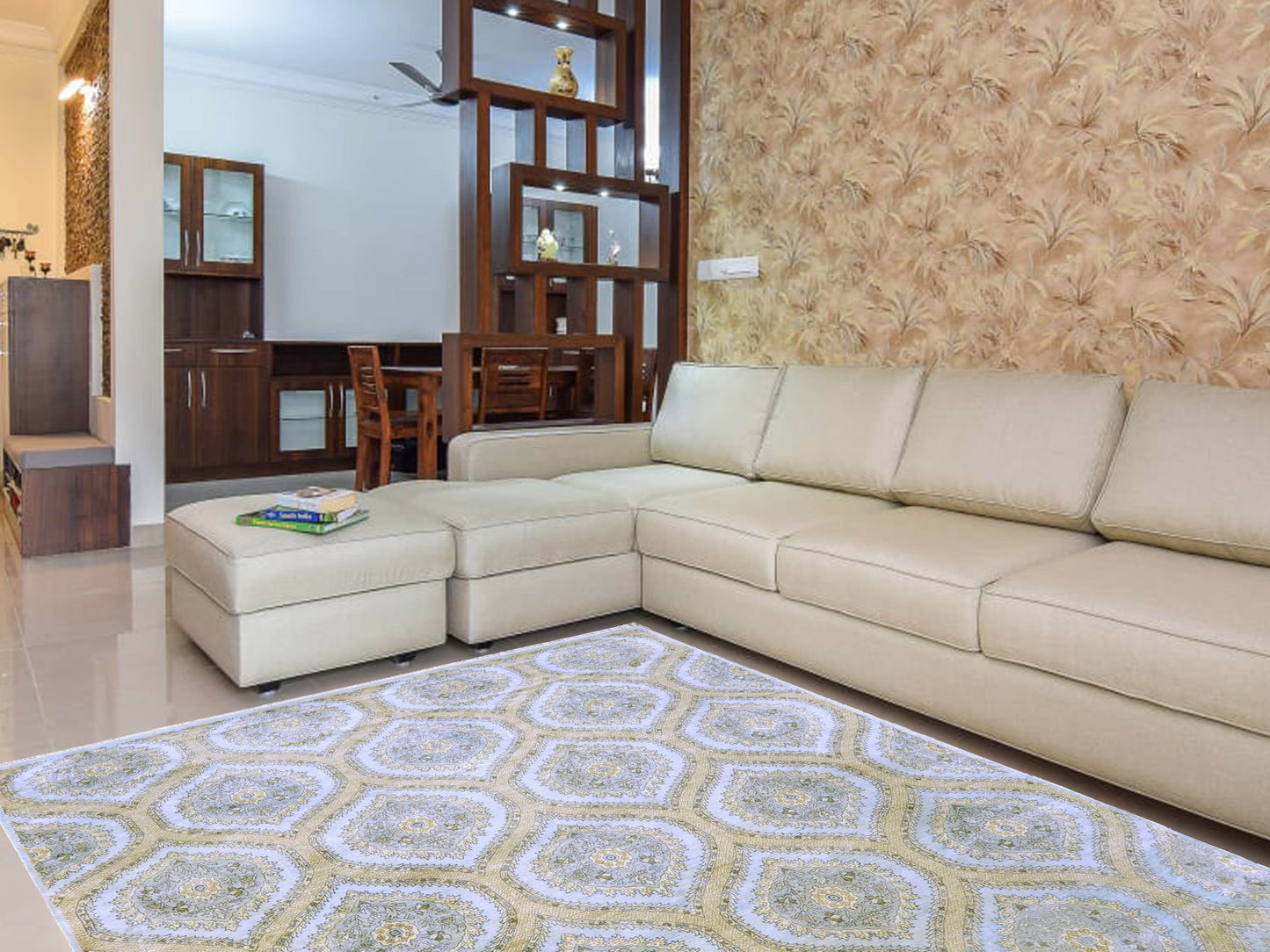 L.blue and Camel Pure Silk Ethnic Traditional Luxury Handknotted 8.1x9.10Ft 246x301Cms Area Rug