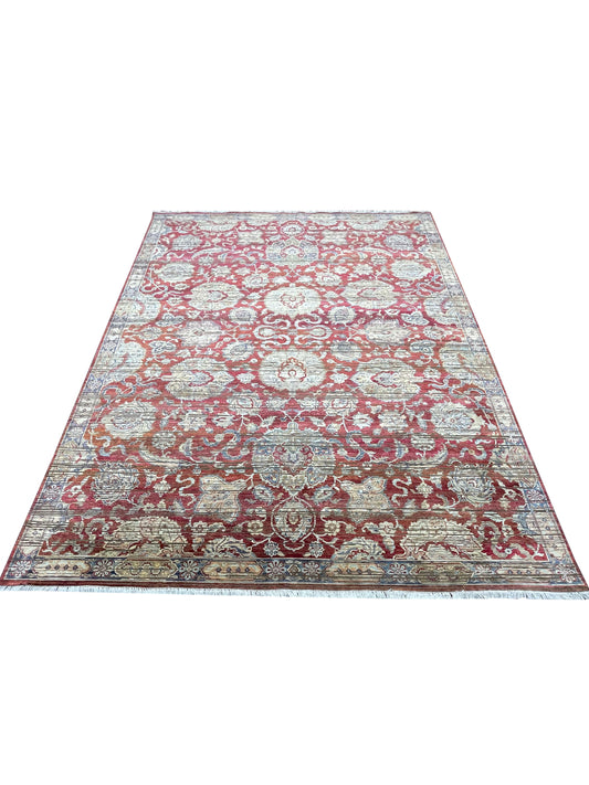 Gold and Red, Silk and Wool Oxidized Traditional Handknotted 9.0X12.0Ft 275x365Cms Area Rug