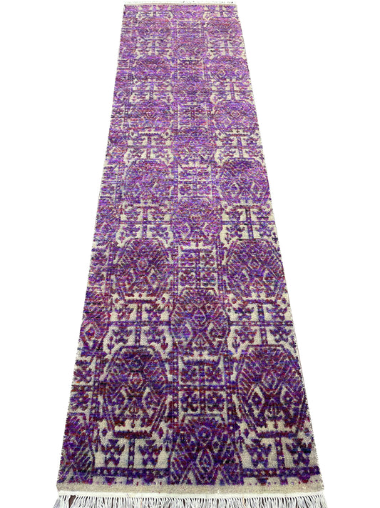 Lavender Transitional Handknotted Runner Rug 2.8X9.11ft 81x302cms