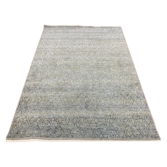 Grey Silk and Wool Modern Handknotted 3.11x6.2Ft 120x188Cms Area Rug
