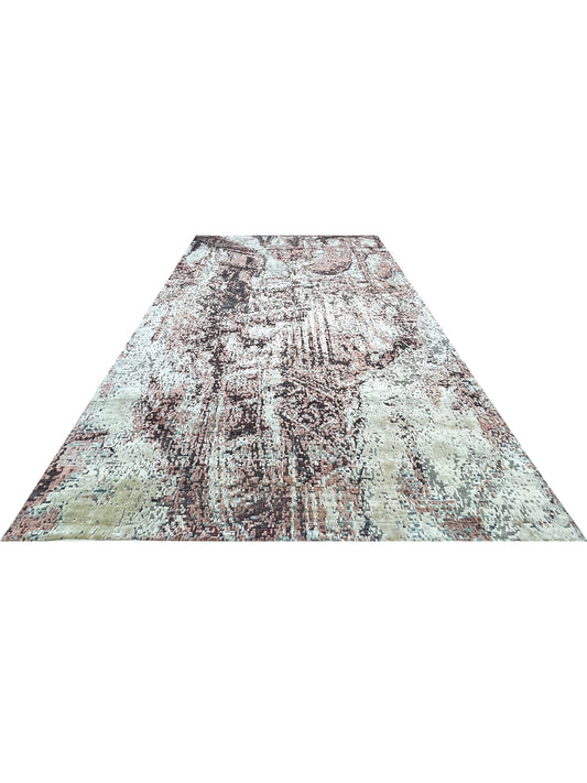 Camel Rust Silk and Wool Modern Abstract Handknotted Distressed Area Rug