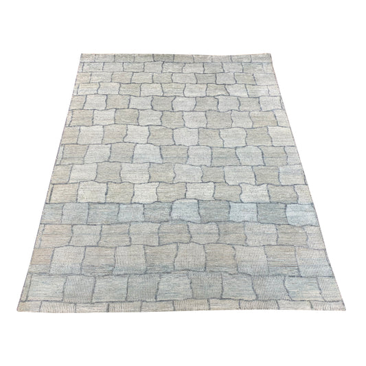 Grey and L.Blue Silk Wool Distressed Modern Handknotted 3.10x5.10Ft 118x179Cms Area Rug