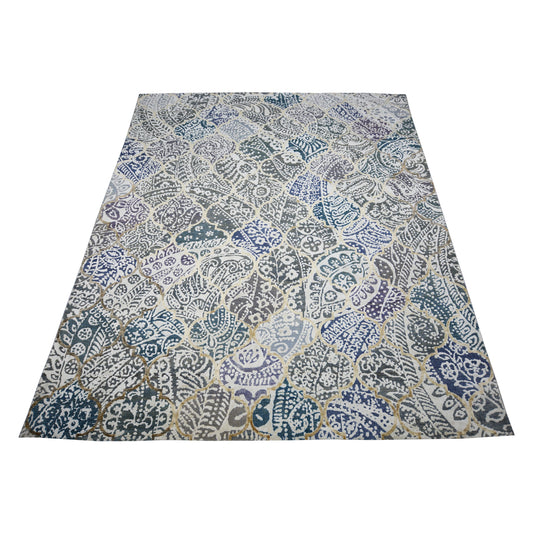 Jule Ivory, Grey, Blue and Green Transitional Silk and Wool Handknotted 7.10x9.9Ft 339x297Cms Area Rug