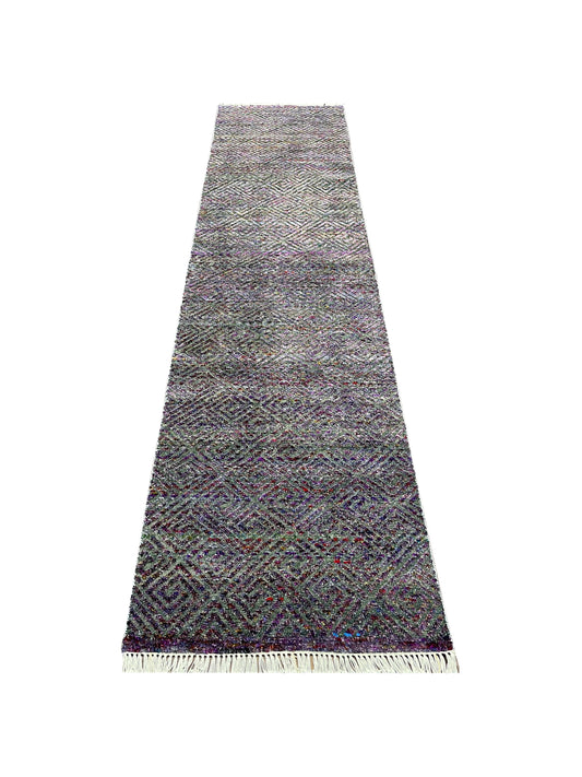 Black and Multy Transitional Handknotted Runner Rug 2.5X9.10ft 72x297cms