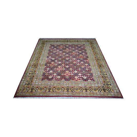 Garden Red and Camel Traditional Samarkand Handknotted 7.10x9.10Ft 237x299Cms Area Rug