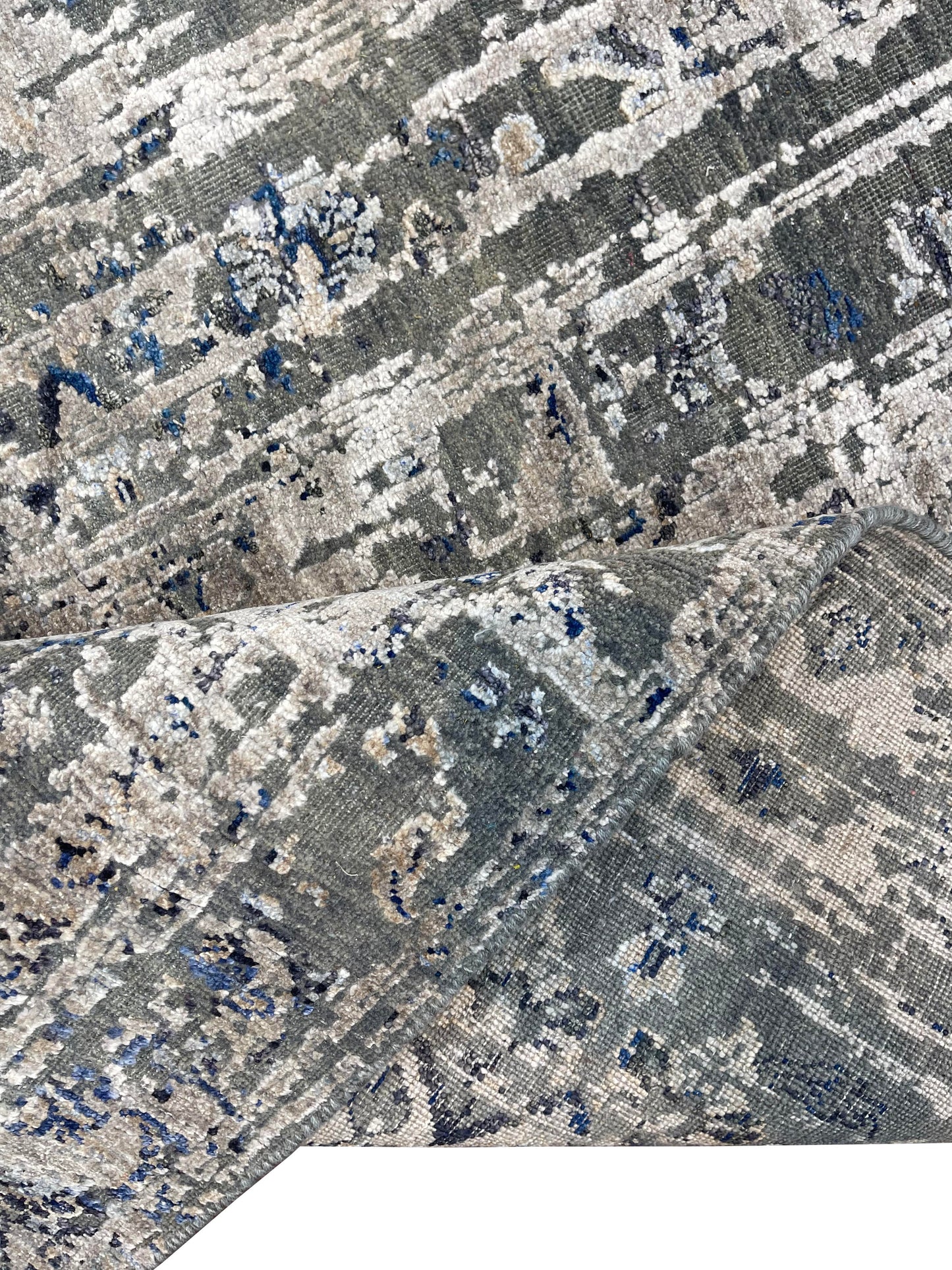 Grey, Blue Viscose & Wool Transitional Handknotted Area Rug 8.9x12.4ft 267x376Cms