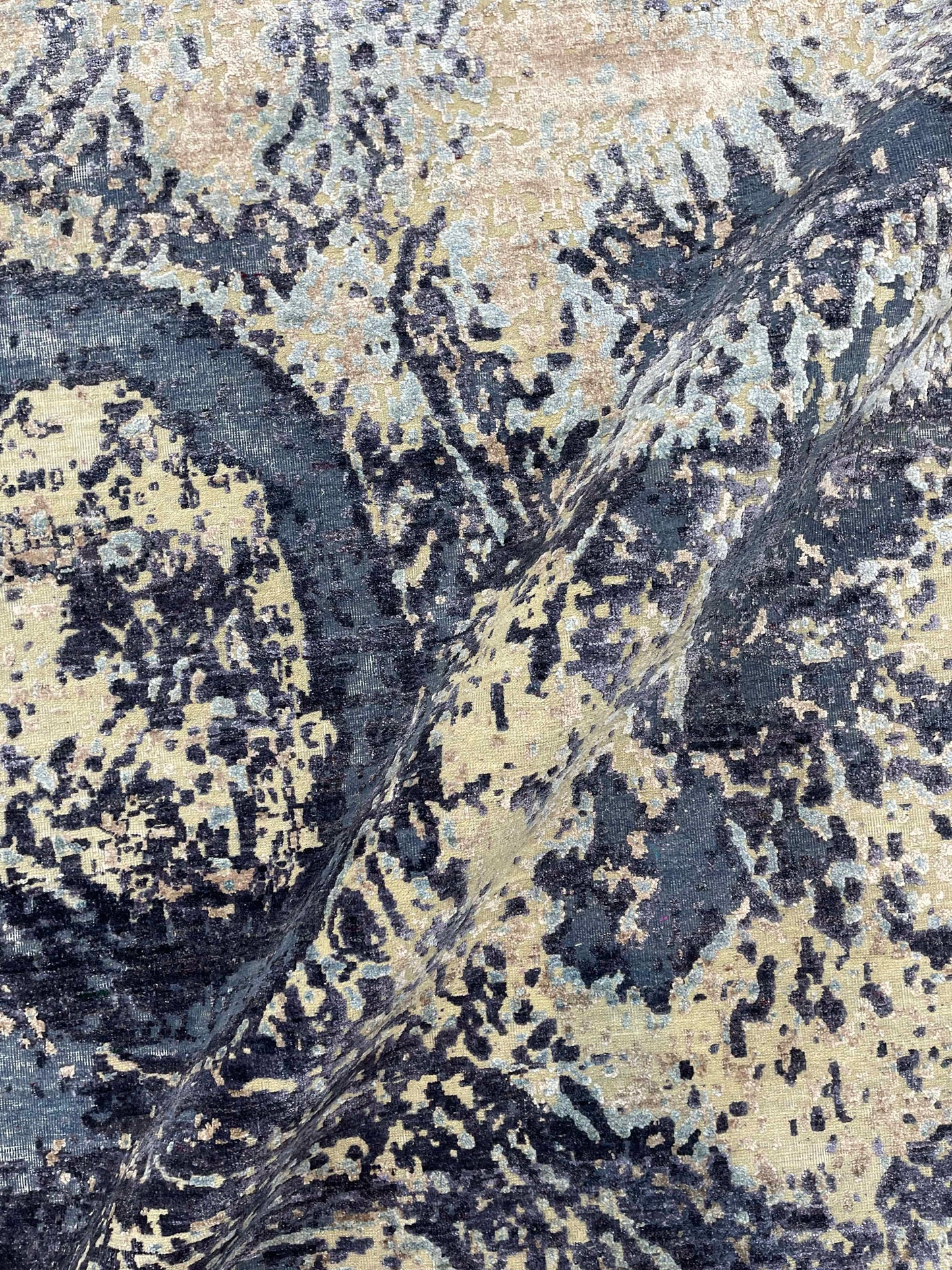 Blue, Ivory Viscose & Wool Modern Handknotted Area Rug 8.11x12.1ft 271x369Cms