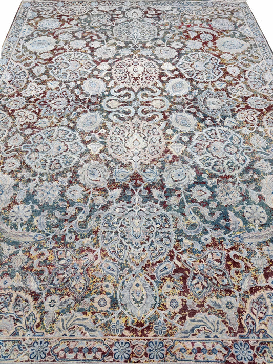 Blue Multy, Sari Silk and Wool Oxidized Traditional Handknotted 9.0x12.0Ft 275x365Cms Area Rug