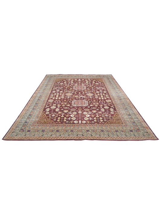 Red and Camel Silk and Wool Traditional Samarkand Handknotted 9.9x13.10Ft 296x421Cms Area Rug