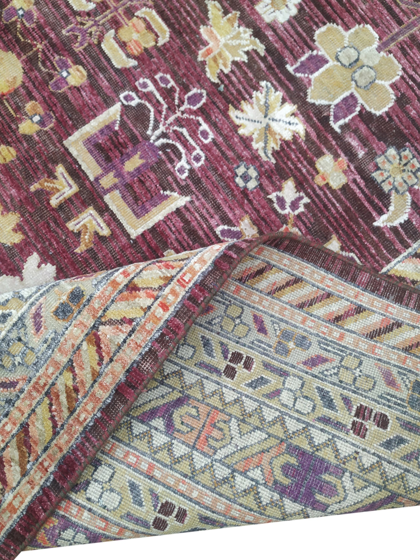 Red and Camel Silk and Wool Traditional Samarkand Handknotted 9.9x13.10Ft 296x421Cms Area Rug