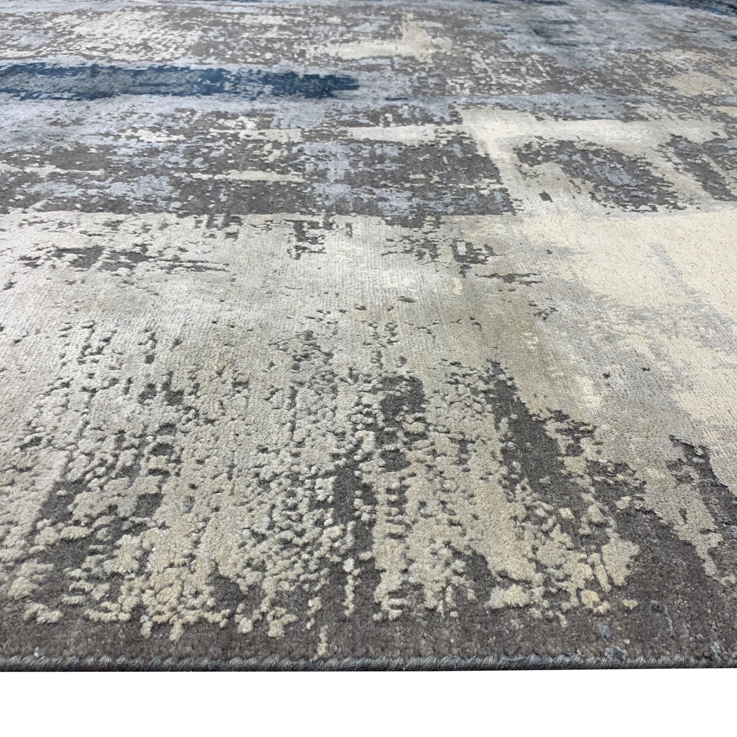 Grey, Blue and Beige Silk and Wool Modern Abstract Handknotted 8.11x11.11Ft 271x364Cms Area Rug