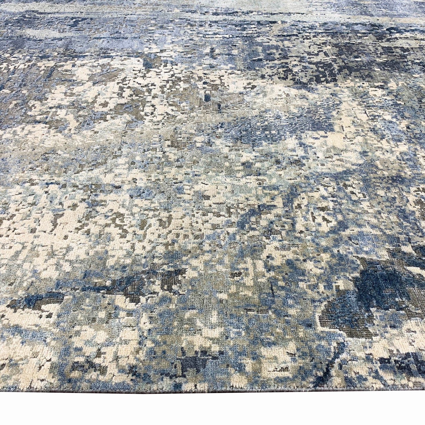 Grey and Ivory Silk and Wool Modern Textured Handknotted 7.11x10.4Ft 242x305Cms Area Rug