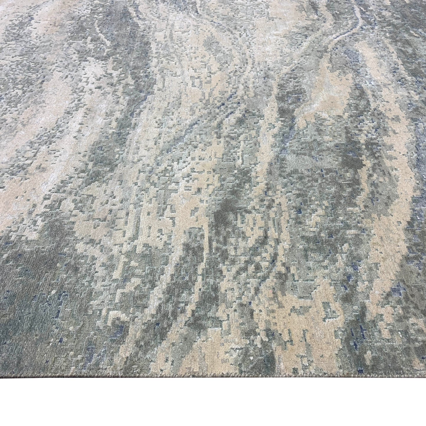 Beige and Grey Silk and Wool Modern Abstract Handknotted 8.11x12.0Ft 273x367Cms Area Rug