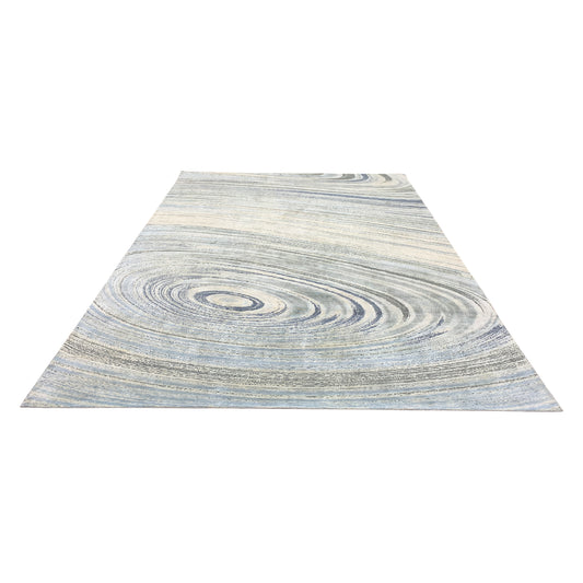 Grey and Blue Silk and Wool Modern Abstract Handknotted 8.11x12.2Ft 273x372Cms Area Rug