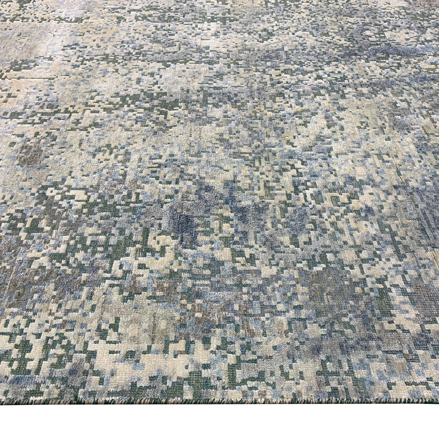 Silver, Blue and Beige Silk and Wool Modern Abstract Handknotted 8.11x12.2Ft 270x370Cms Area Rug