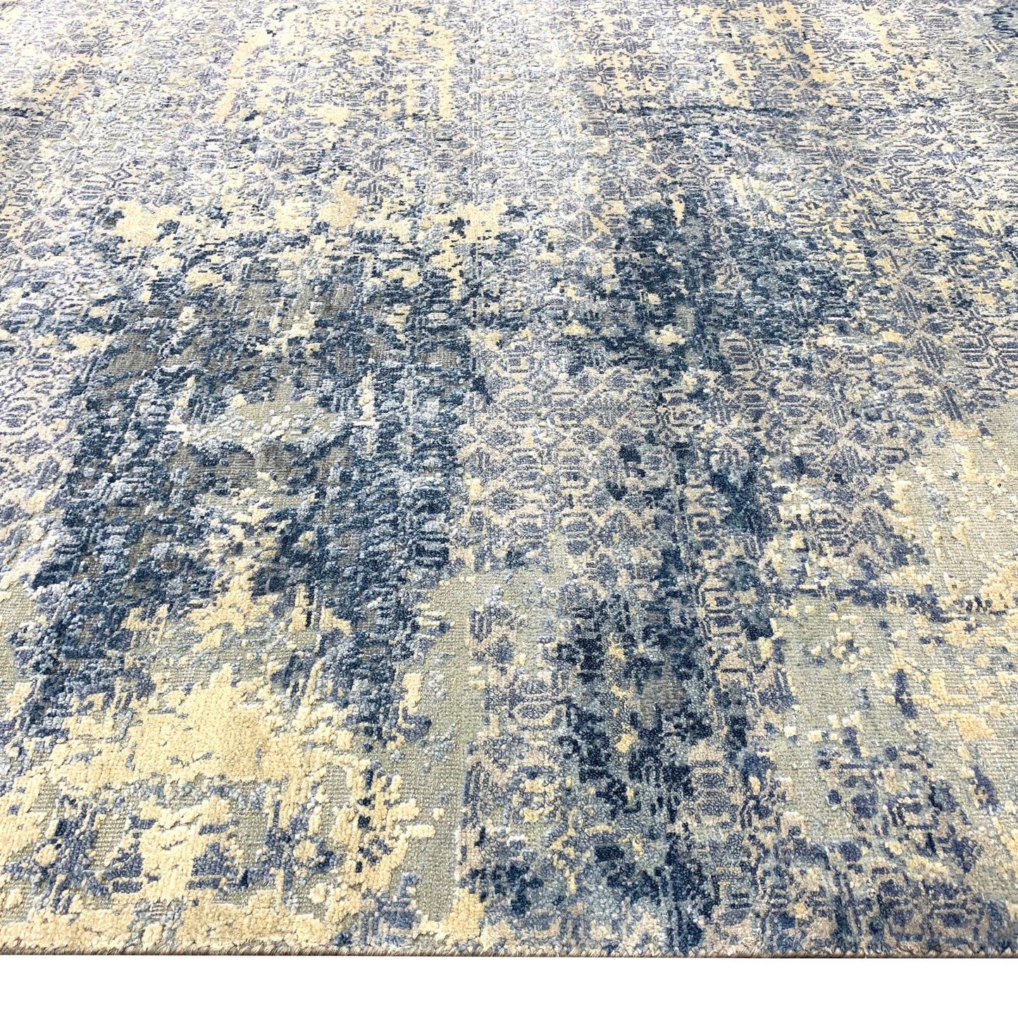 Beige and Blue Silk and Wool Modern Textured Handknotted 8.11x12.0Ft 270x366Cms Area Rug