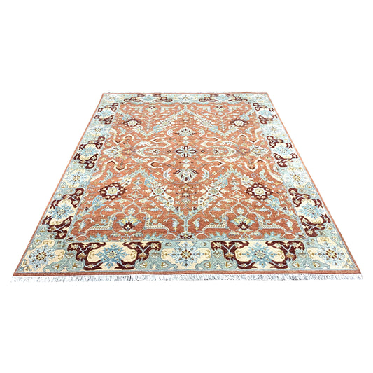 Rust and Camel Pure Wool Traditional Handknotted 8.0x10.2Ft 244x309Cms Area Rug