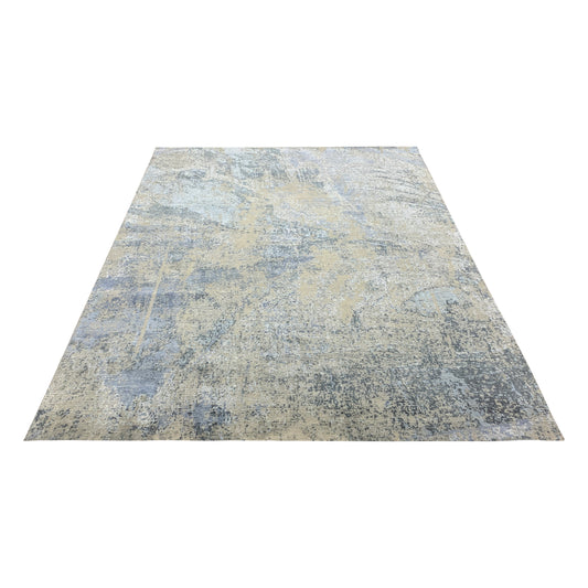 Grey and Blue Silk and Wool Modern Textured Handknotted 7.11x10.2Ft 242x309Cms Area Rug