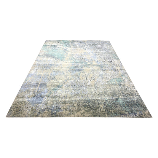Beige, Grey and Multy Silk and Wool Modern Abstract Handknotted 9.0x12.4Ft 274X367Cms Area Rug