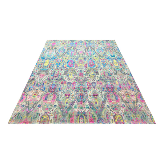 Grey Multy, Sari Silk Wool Oxidised Transitional Handknotted 8.9x11.10Ft 268x361Cms Area Rug