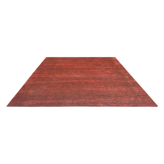 Red, Modern Plain Pure Sari Silk Solid Handknotted 10.0x10.0 Area Rug