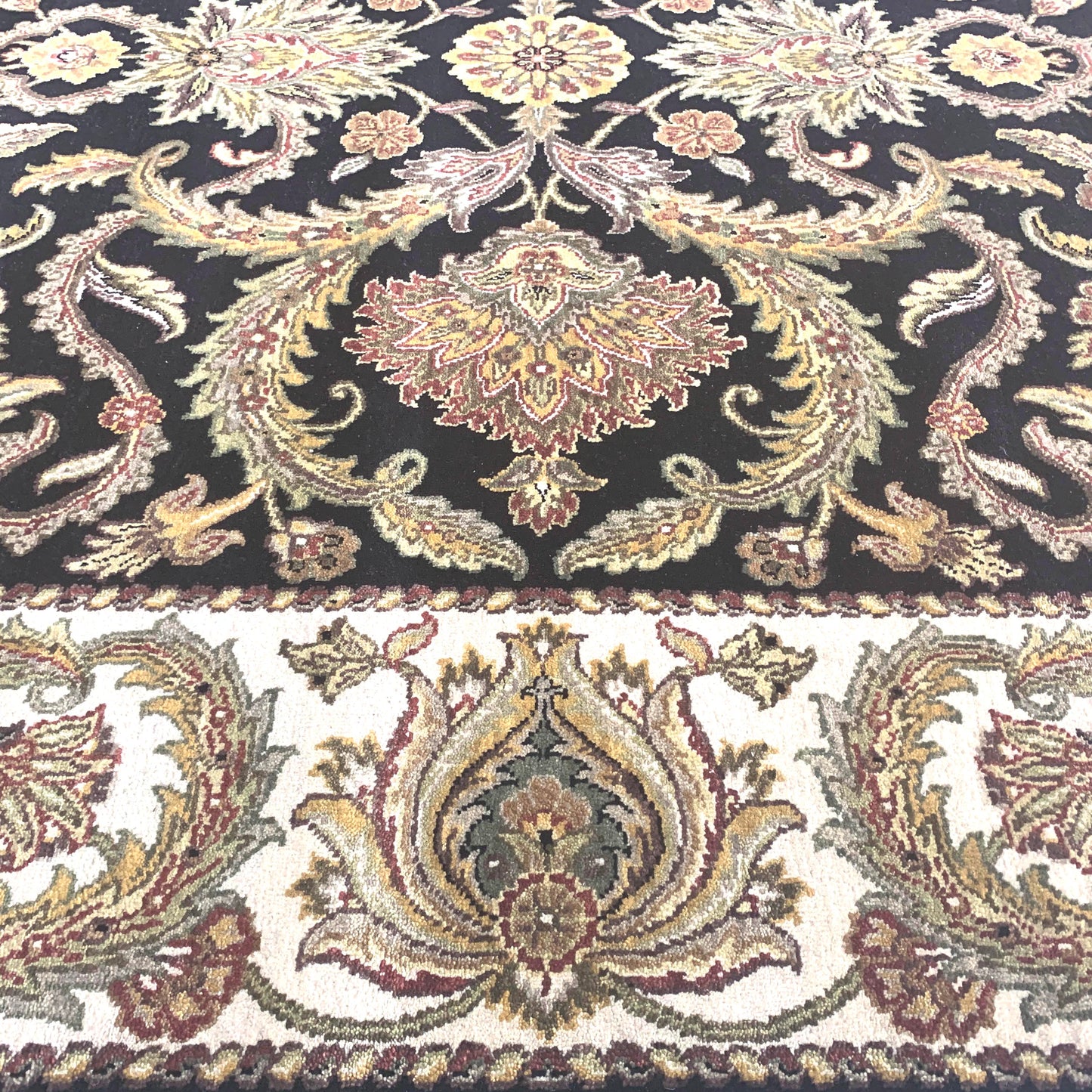 Black and Ivory Pure Wool Traditional Jaipur Handknotted 8.0x10.3Ft 244x311Cms Area Rug