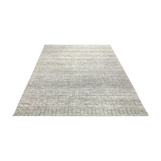 Ivory and Grey, Silk and Wool Oxidized Modern Handknotted 8.0x10.0Ft 245x305Cms Area Rug