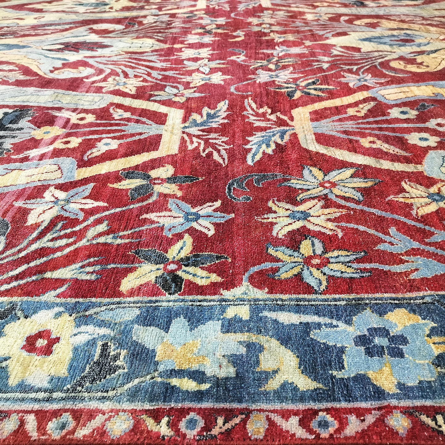 Red Blue, Pure Silk, Sari Silk Wool Transitional Handknotted 9.0X12.2Ft 273x370Cms Area Rug