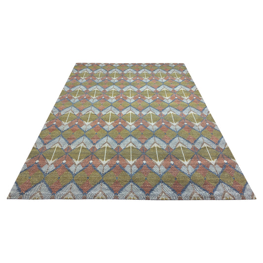 Blue and Gold Pure Wool Modern Textured Handknotted 8.11x11.11Ft 271x363Cms Area Rug