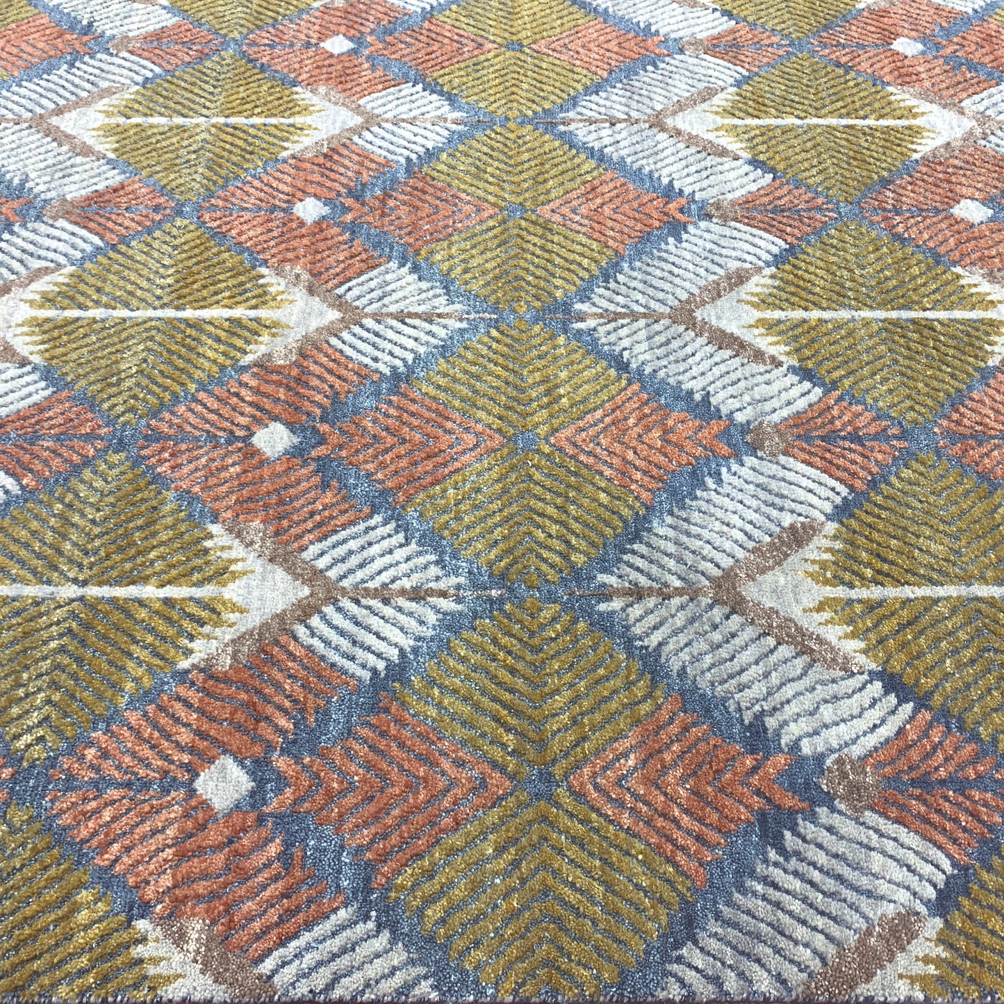 Blue and Gold Pure Wool Modern Textured Handknotted 8.11x11.11Ft 271x363Cms Area Rug