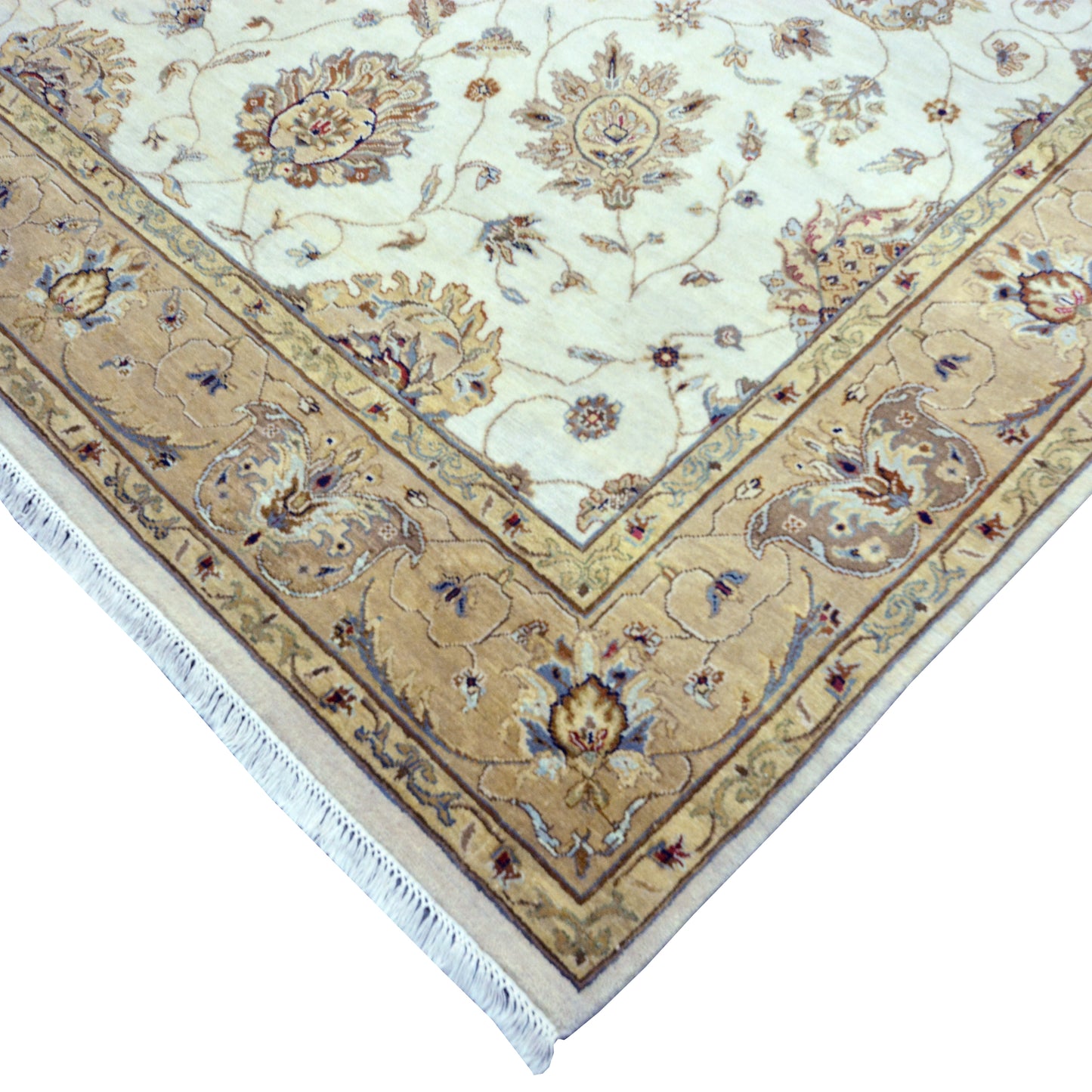 Mughal Darbar Ivory Beige and Camel Traditional Pure Wool Handknotted Area Rug