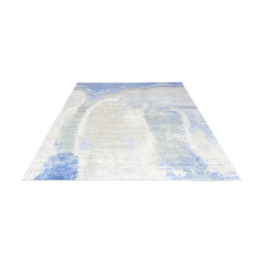 Grey Blue, Blended Silk Wool Oxidized Modern Abstract Handknotted 7.10x10.1ft 239x307Cms Area Rug