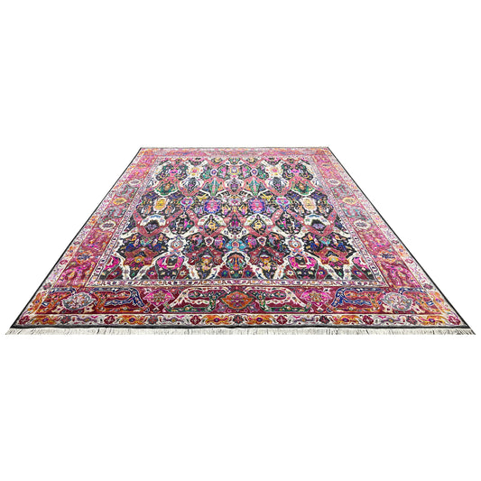Black and Pink, Pure Silk + Sari Silk Traditional Persian Handknotted 12.0x15.3ft 365x466Cms Area Rug