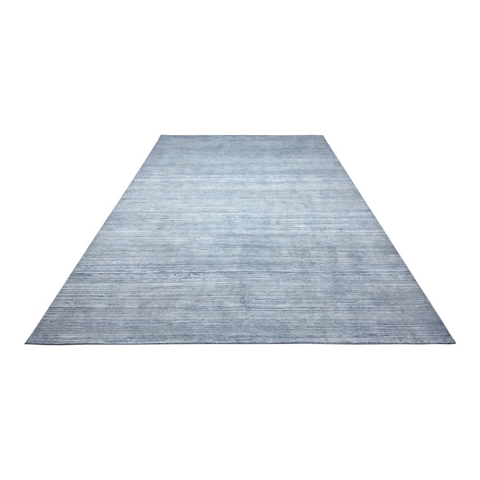 Grey and Blue, Silk Wool Oxidized Modern Solid Handknotted 9.11x14.2ft 301x430Cms Area Rug