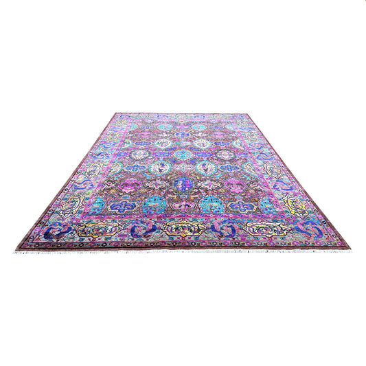 One of a Kind Red, Ivory and Multy Sari Silk and Wool Oxidized Traditional Persin Handknotted 9.7X14.0Ft 292x427Cms Area Rug