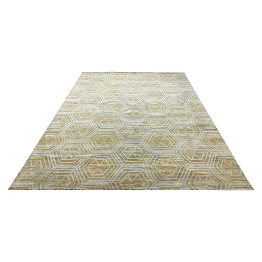 Gold Beige, Pure Wool Modern Handknotted 8.11x12.0Ft 271x375Cms Area Rug