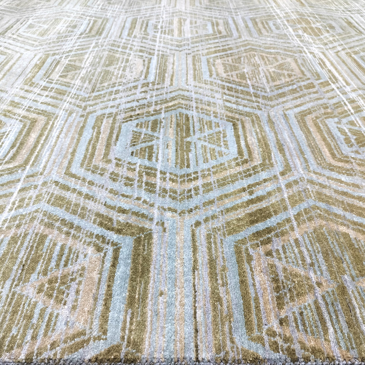 Gold Beige, Pure Wool Modern Handknotted 8.11x12.0Ft 271x375Cms Area Rug