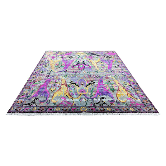 Grey and Pink, Sari Silk Oxidized Transitional Bidzar Handknotted 9.0x12.0ft 275x365Cms Area Rug