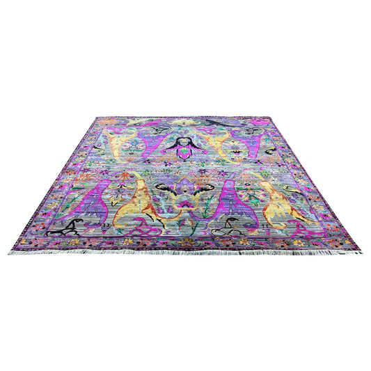 Grey and Pink, Sari Silk Oxidized Transitional Bidzar Handknotted 8.0x10.0ft 245x305Cms Area Rug