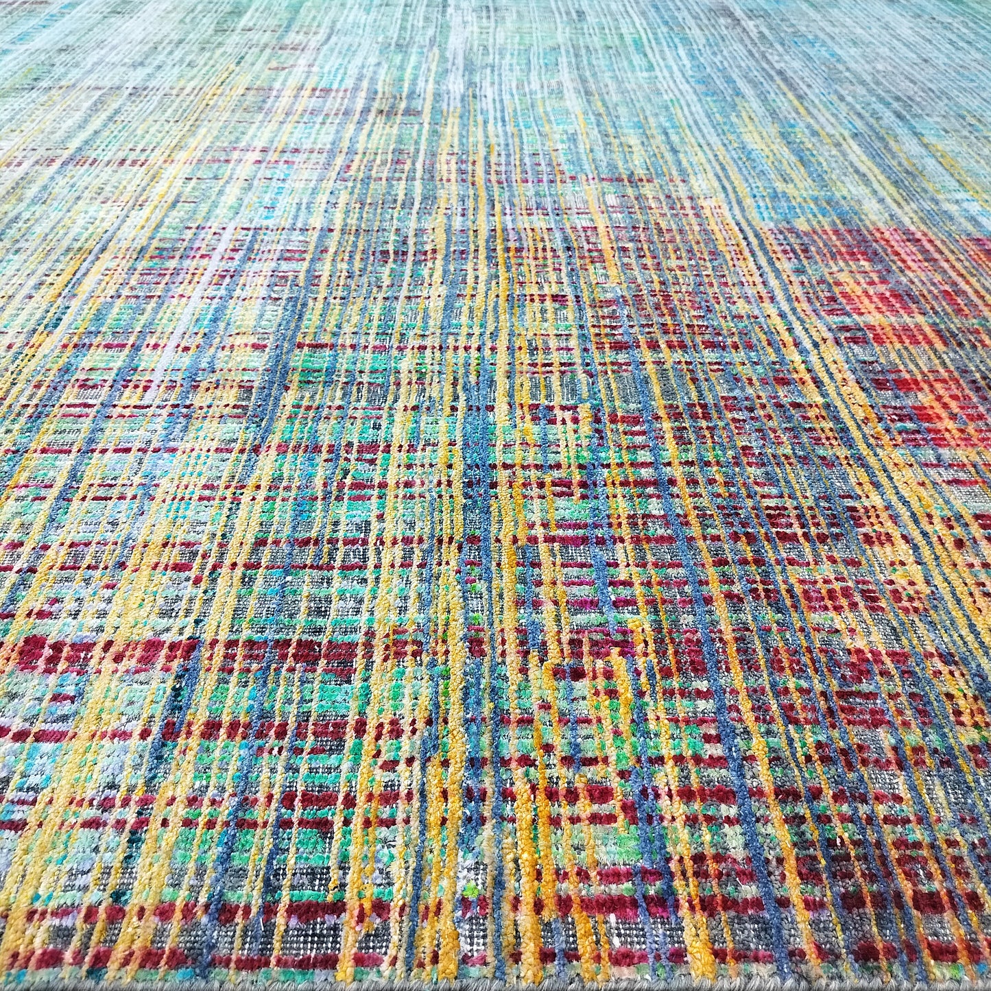 Grey and Multy, Sari Silk Oxidized Modern Textured Handknotted 9.11x14.1ft 302x430Cms Area Rug