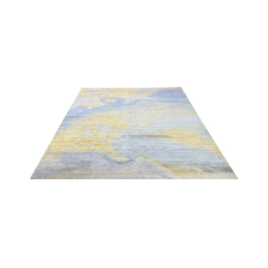 Gold and Blue, Pure Silk Modern Abstract Handknotted 9.11x11.11ft 257x365Cms Area Rug